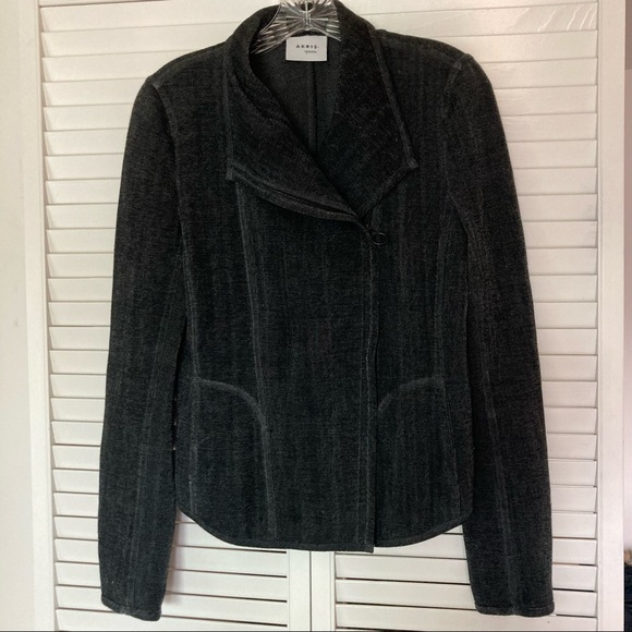 Akris Punto Charcoal Grey/Black side Zip Moto Blazer Jacket Sz 6 - Picture 5 of 9